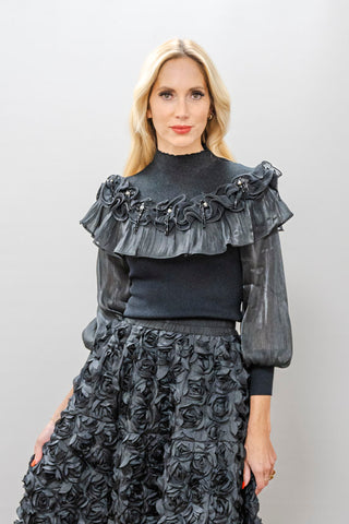NANCY Beaded Fringe Ruffled Top