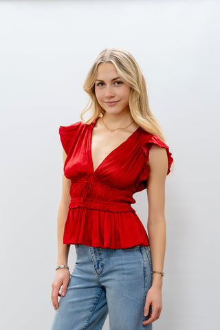 CURRENT AIR Red V-Neck Blouse