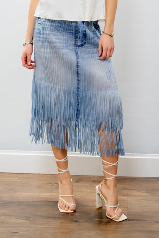 Wild Cosmos "Denim" Fringe Skirt