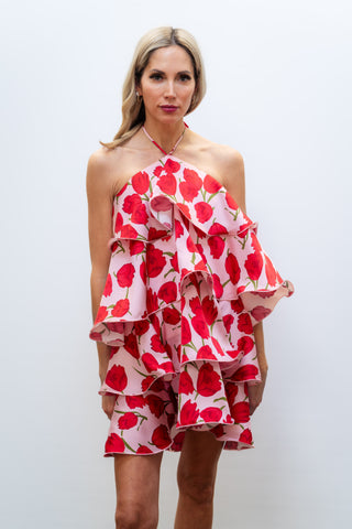 Melia Halter Mini Dress - Pink & Red Floral - S - Elliatt Melia Halter Mini Dress - Pink & Red Floral - S - Elliatt