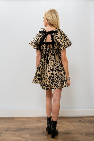 THML Leopard Puff Sleeve Mini Dress