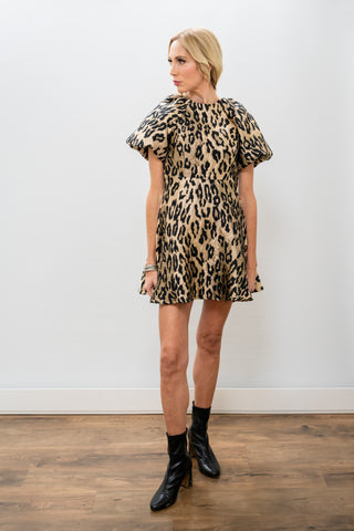 THML Leopard Puff Sleeve Mini Dress