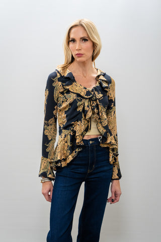 BAILEY ROSE Navy Ruffle Blouse