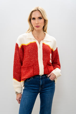 BAILEY ROSE Vintage Red Zip Up Cardigan