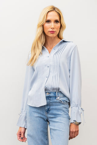 ROSIE POSIE Pleated Cuffed Button Up Blouse
