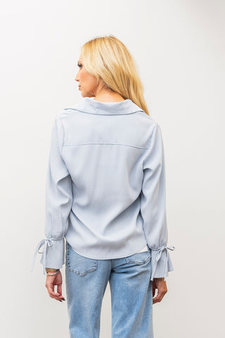 ROSIE POSIE Pleated Cuffed Button Up Blouse