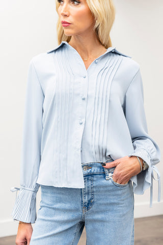 ROSIE POSIE Pleated Cuffed Button Up Blouse