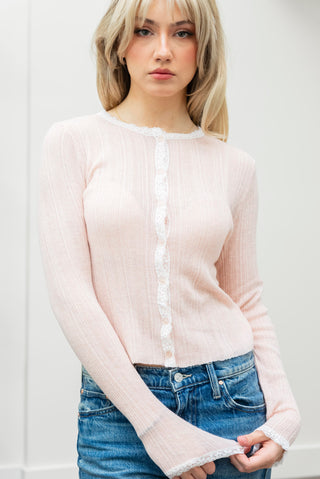 ROSIE POSIE Lace Trim Knit Cardi