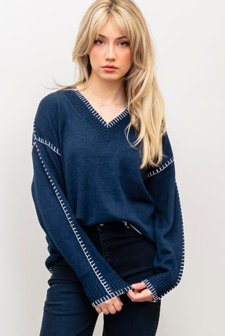 WHITEROOM+CACTUS Navy Stitch Sweater