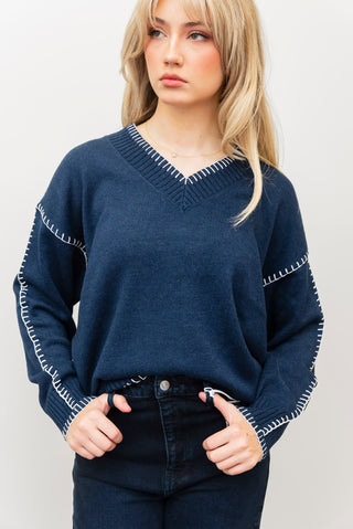 WHITEROOM+CACTUS Navy Stitch Sweater
