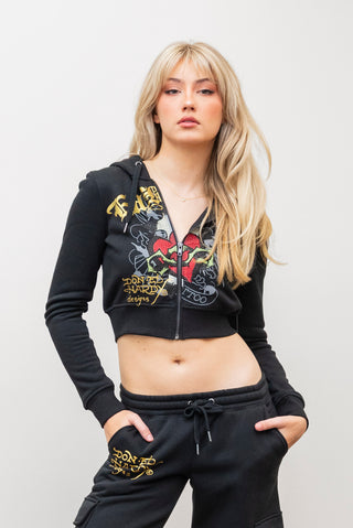 ED HARDY Rhinestone Sacred Zip Hoody
