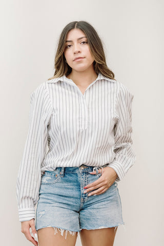 ELAN White Striped Blouse