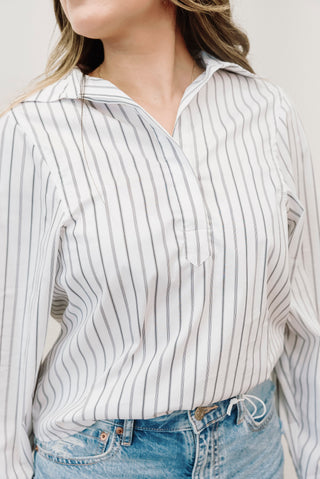 ELAN White Striped Blouse