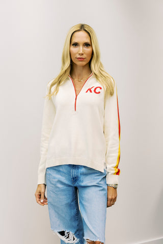 PINKPINEAPPLE KC Football Quarter Zip Sweater