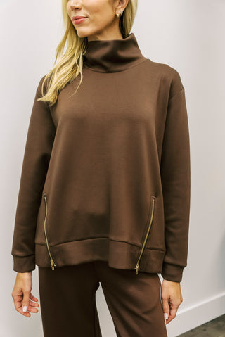 P CILL Modal Mock Neck Top w/ Side Zipper